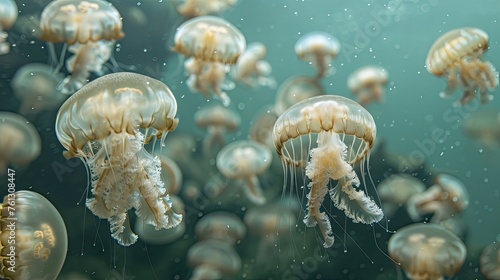 Young jellyfish group. Generative AI
