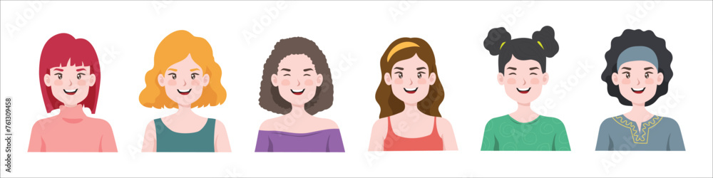 Set of woman avatar vector collection with different character