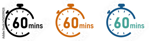 60 minutes stopwatch vector flat icons