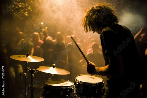 Rock Drummer Performing On A Concert Stage In A Club