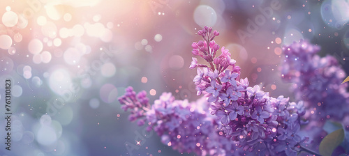 lilac branch, on a blurred natural spring background