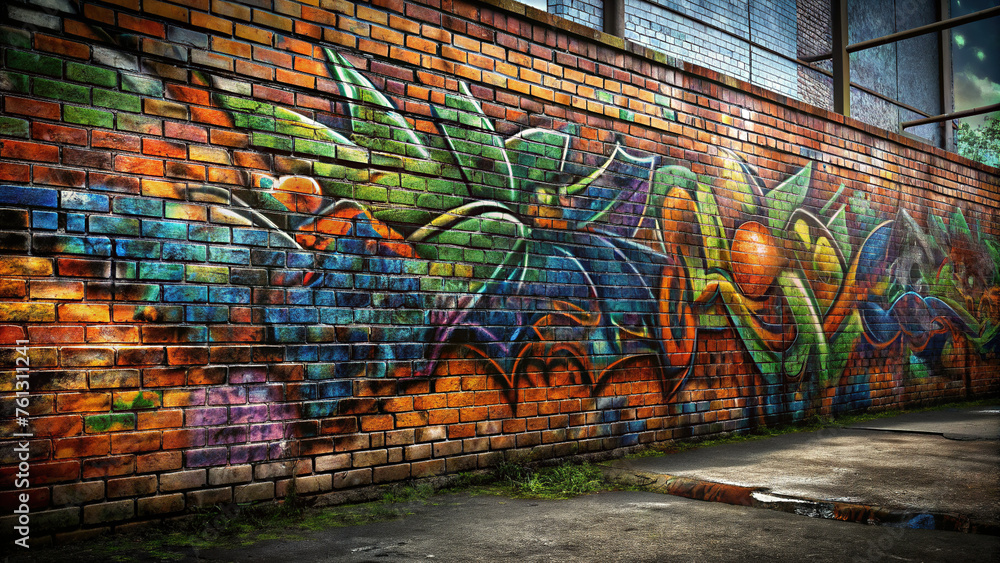 Naklejka premium Graffiti brick wall Stock Photo