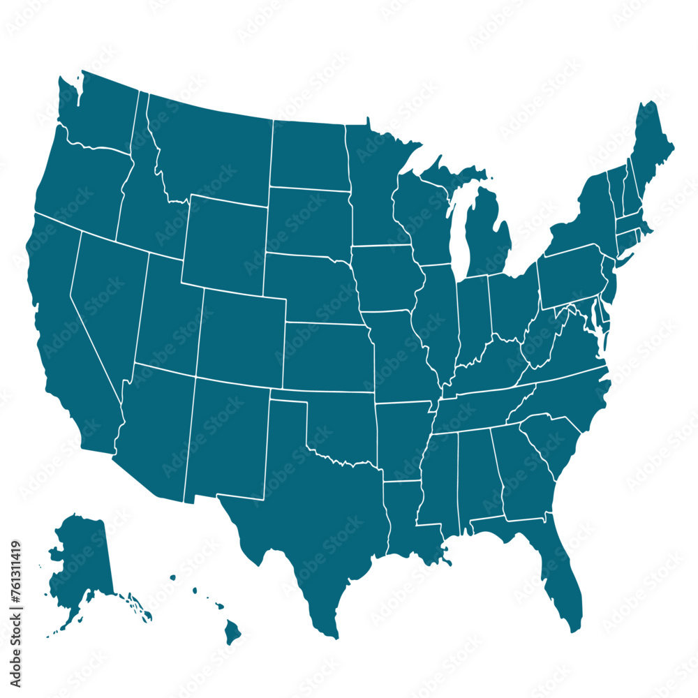 Fototapeta premium USA map isolated on a white background. United States of America map. United States of America map. USA map with and without states.