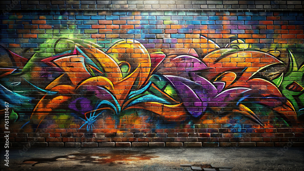 Naklejka premium Graffiti brick wall Stock Photo