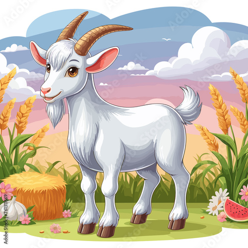 Cute Goat cartoon Vector Style white background