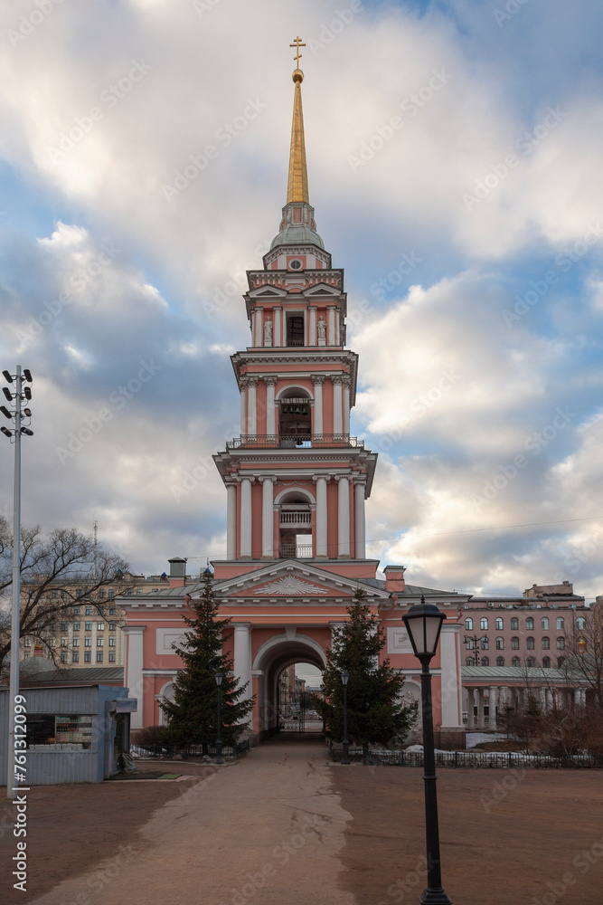 Bell tower of the Holy Cross Cathedral in St. Petersburg, Russia