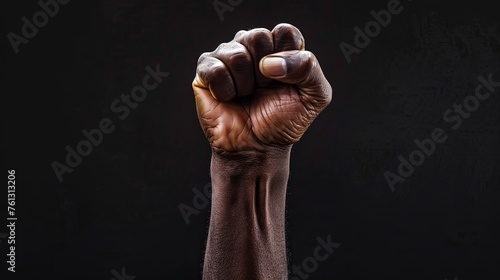 man raised his hands on a black background
