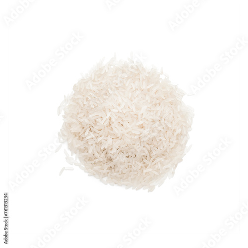 Heap of dry uncooked white long-grain rice. Top view. High quality photo.