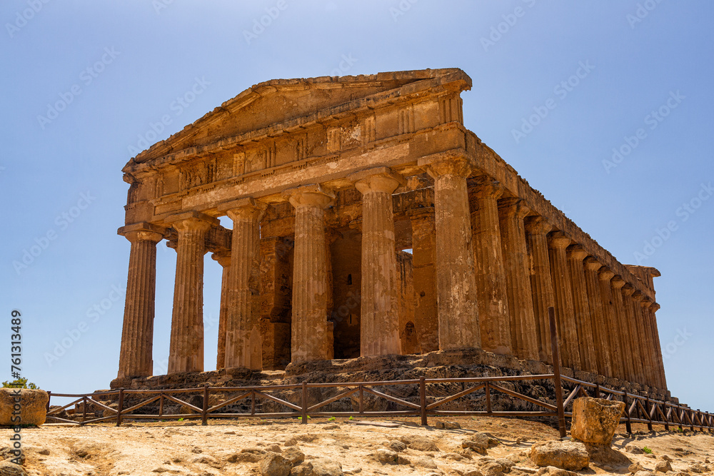 Temple of Concordia, The Valley of the Temples in Agrigento, archaeological heritage. Hellenic Doric architecture in Sicily, Italy, famous tourist place, no people. August 2023.