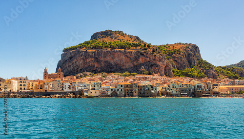 Obraz na plátně Panoramic view of Cefalù, Metropolitan City of Palermo, coastal town in Sicily, Italy
