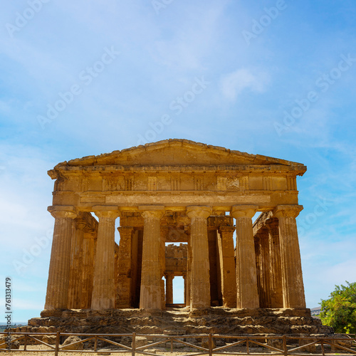 Temple of Concordia, a facade, The Valley of the Temples in Agrigento, archaeological heritage. Hellenic, Greek Doric architecture in Sicily, Italy,August 2023. photo