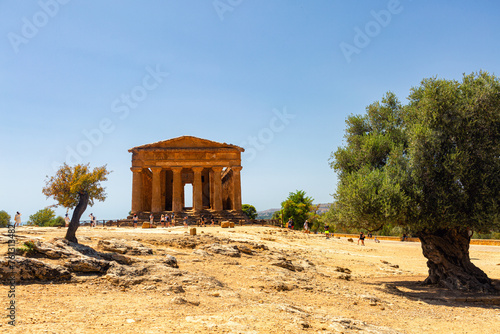 2023-08-11, Agrigento, Italy. Temple of Concordia, The Valley of the Temples in Agrigento, archaeological heritage. Hellenic Doric architecture in Sicily, tourist place. photo