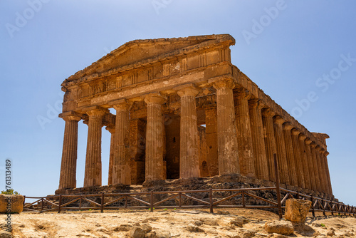 Temple of Concordia, The Valley of the Temples in Agrigento, archaeological heritage. Hellenic Doric architecture in Sicily, Italy, famous tourist place, no people. August 2023. photo