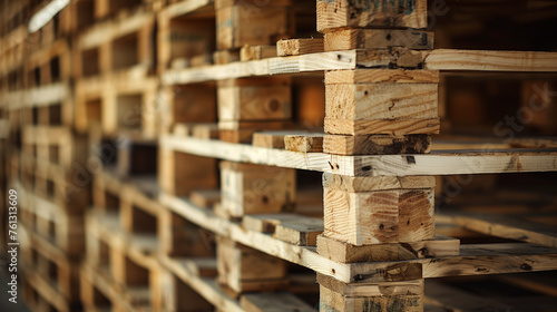 Stacks of industrial wooden pallets neatly arranged in factory warehouse, Ai Generated Images