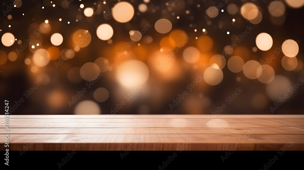 Empty wooden table in front of abstract blurred bokeh background Empty wooden table in front of abstract blurred bokeh background