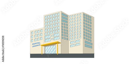 Hopital vu de face sur fond blanc	