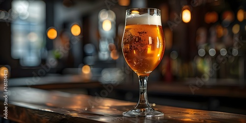 A Full Glass of Beer in a Bar Background. Concept Bar Scene, Refreshing Drink, Alcoholic Beverage, Happy Hour, Socializing