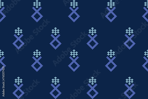 Navy blue vintage cross stitch traditional ethnic pattern. Elegance background abstract Aztec Indonesian Indian beautiful seamless pattern for fabric,cloth,dress,carpet,curtain,sarong,batik,wallpaper