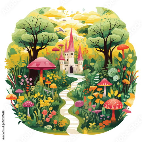 A whimsical fairy tale forest with enchanted creature