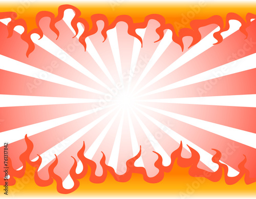 背景が集中線の上下に炎があるバトルフレーム　赤