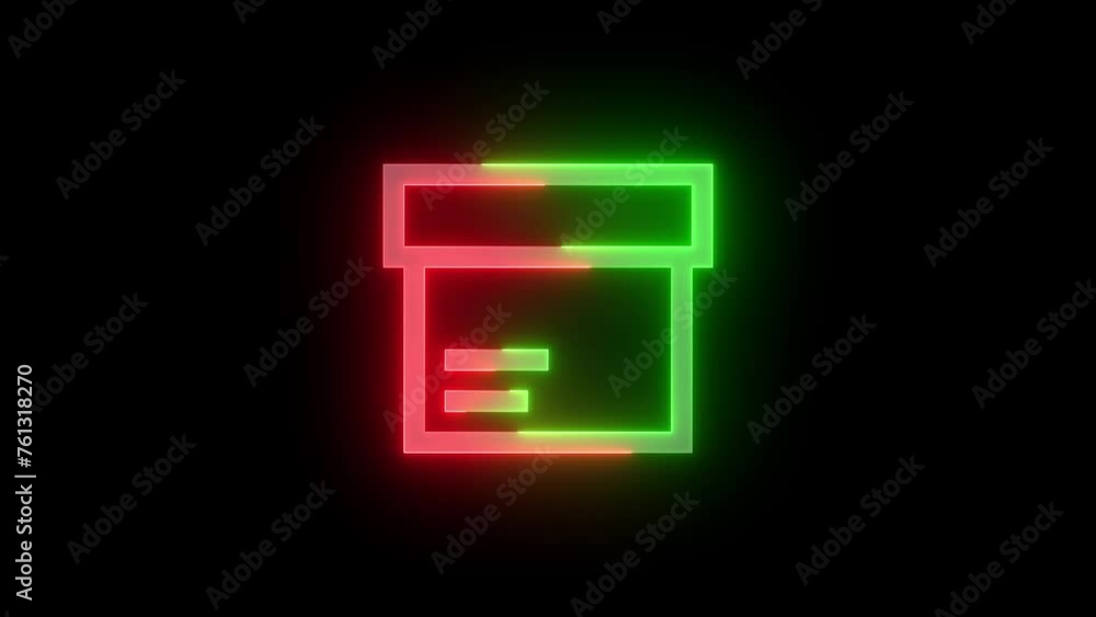 Neon package icon green red color glowing animation black background Neon package icon green red color glowing animation black background