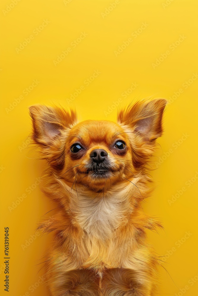Golden Chihuahua looking up on a yellow background. Golden Chihuahua looking up on a yellow background.
