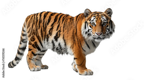 This striking image shows the muscular build and vibrant fur markings of a Siberian tiger, emanating strength and wildness