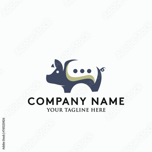 Pig chat logo design vector template illustration