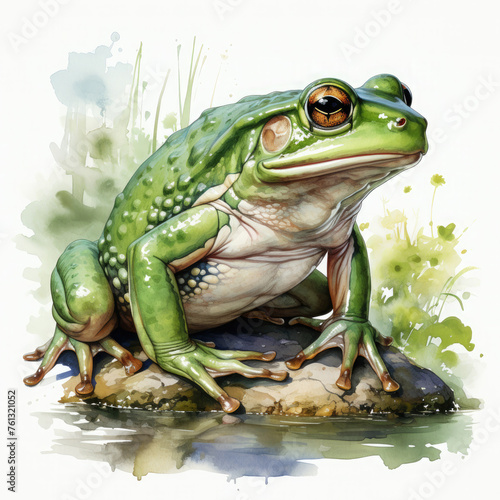 Watercolor Bullfrog, clipart Illustration, Generative Ai © SISIR ART