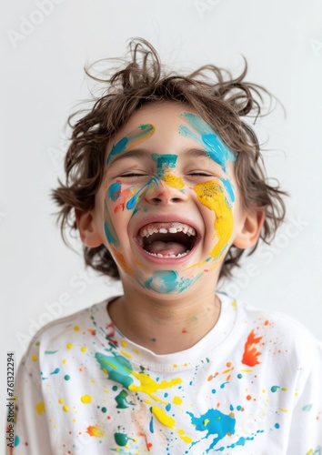 Boy Covered in Paint Laughs with Joyful Abandon - Generative AI © Gelpi