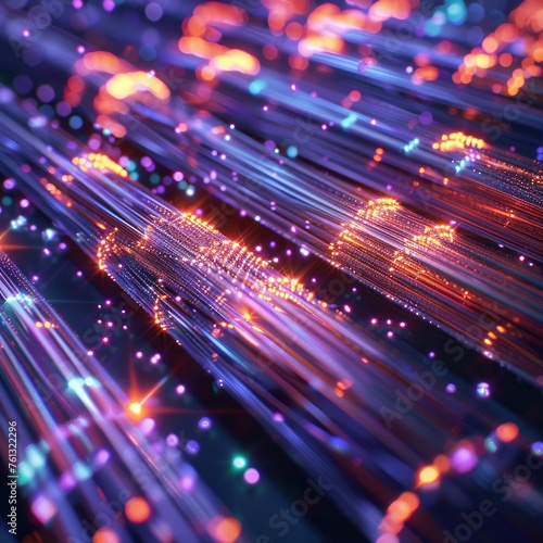 An array of glowing fiber optic cables photo