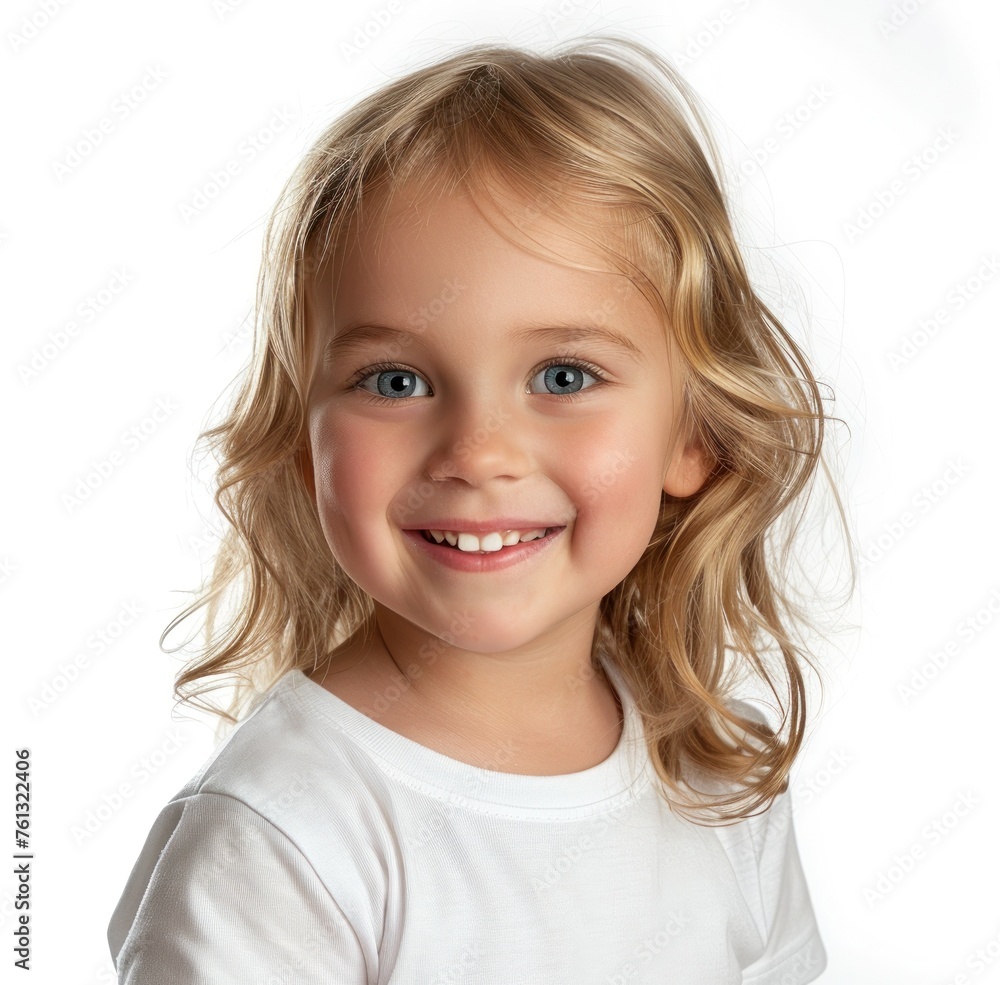 Radiant Young Girl with a Joyful Smile on White - Generative AI Radiant Young Girl with a Joyful Smile on White - Generative AI