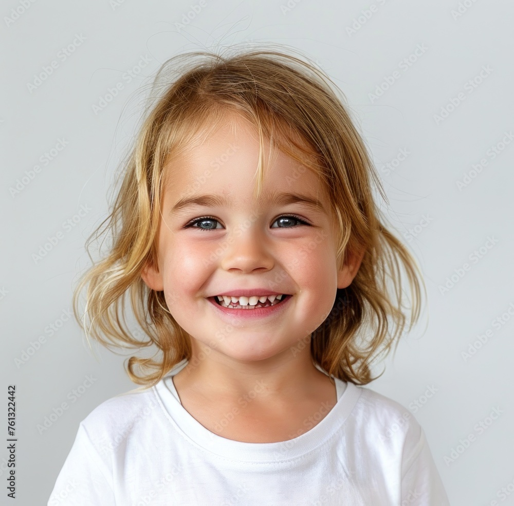 Radiant Young Girl with a Joyful Smile on White - Generative AI Radiant Young Girl with a Joyful Smile on White - Generative AI