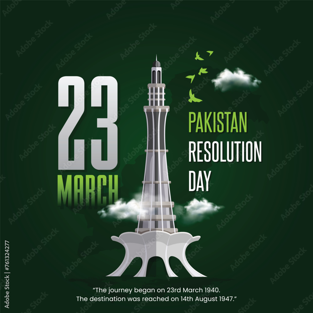23 March Pakistan Resolution Day. Happy Pakistan Day. National Holiday Vector Illustration Post. 