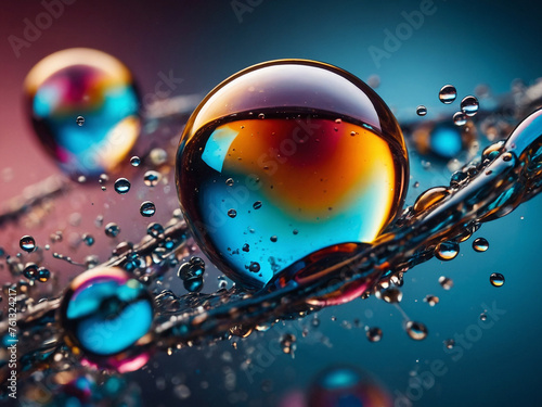 Colorful glass sphere with drops inside