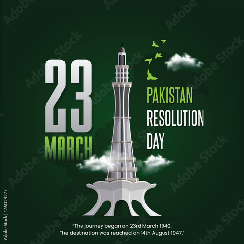 23 March Pakistan Resolution Day. Happy Pakistan Day. National Holiday Vector Illustration Post. 