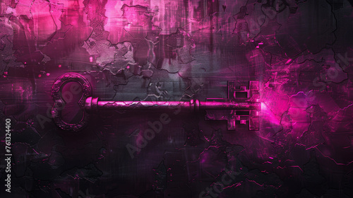 A vibrant purple neon key stands out on a textured background, echoing themes of high-tech security.