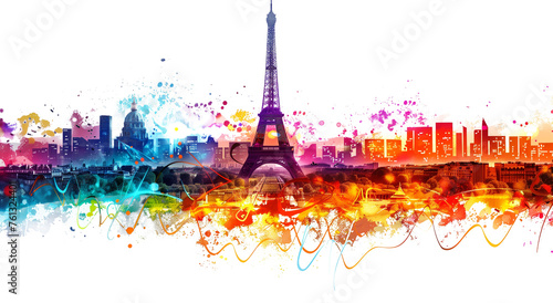 Eiffel tower in Paris, France. Illustration png transparent background.