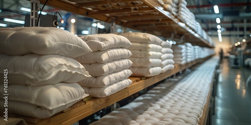 Neat stacks of white cotton fabrics fill the shelves  providing comfort and cleanliness.