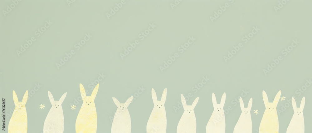A whimsical line of minimalist bunnies against a pale background A whimsical line of minimalist bunnies against a pale background