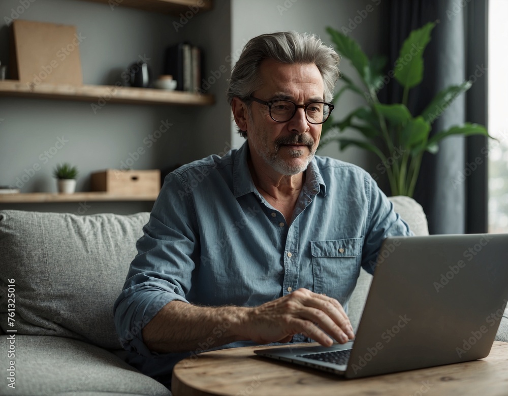 man using laptop sitting at dining table man using laptop sitting at dining table
