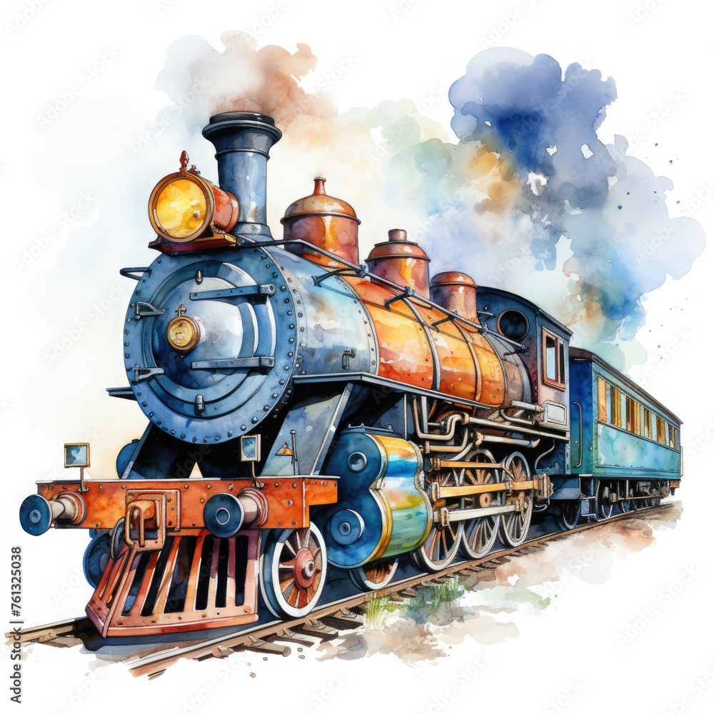 Naklejka premium Watercolor Seamless STEAM TRAIN Illustration, Generative Ai