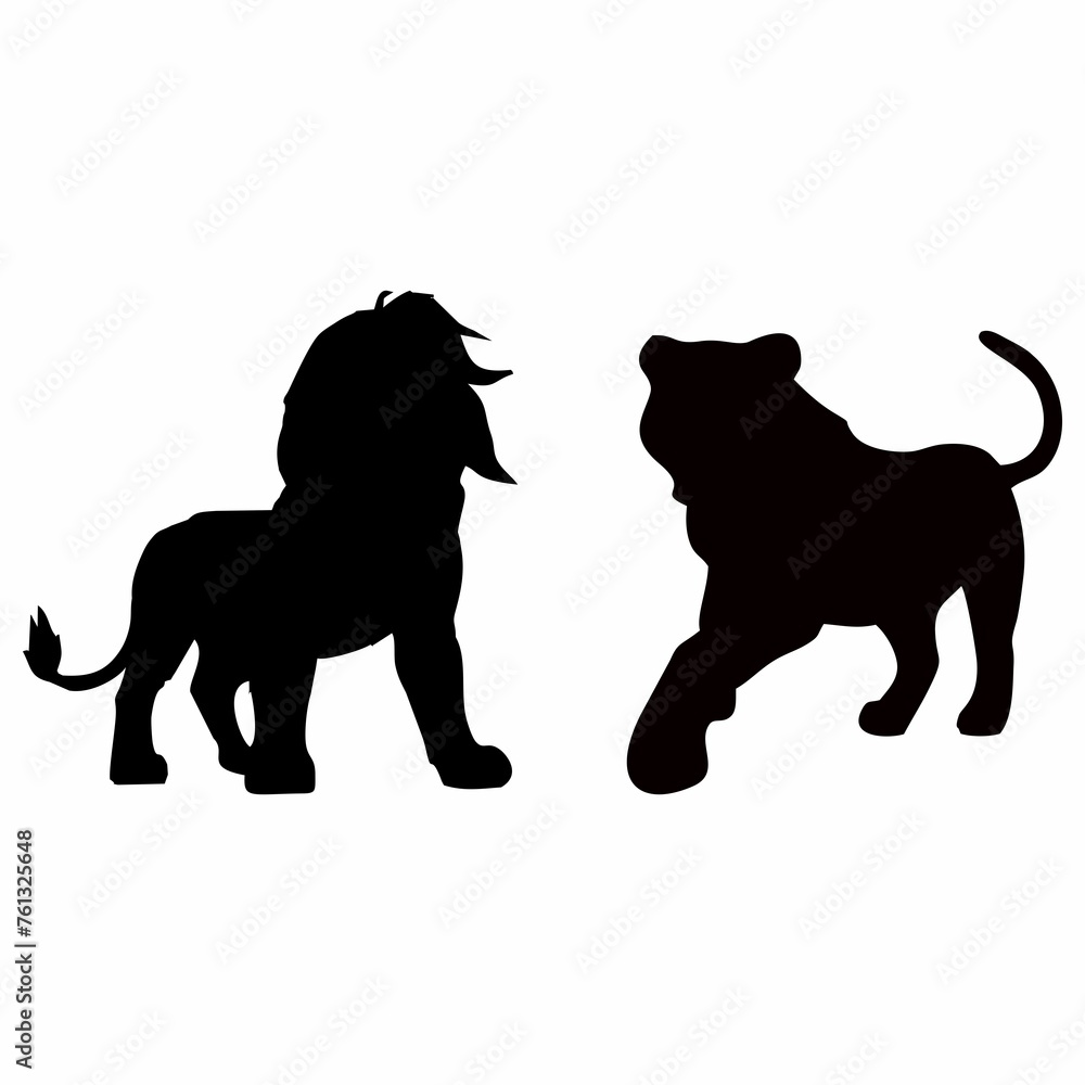 Naklejka premium silhouette of a lion fighting a tiger