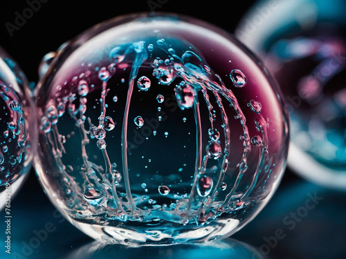 Colorful glass sphere with drops inside