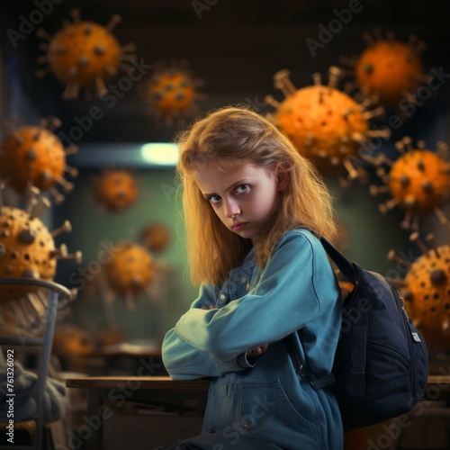 Vibrant and educational images capture the intersection of viruses, children, and the school environment. These dynamic visuals convey the importance of health and safety in educational setti (ID: 761326092)