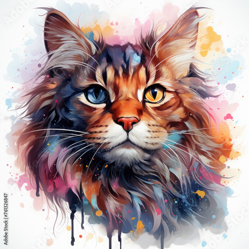 Watercolor Celestial Cat Illustration  Generative Ai