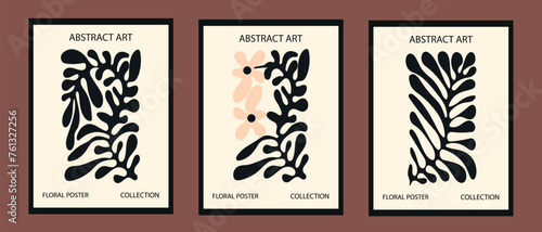 Abstract floral posters. Botanical composition. Modern fashionable minimalistic style of Matisse. Vector compositions for greeting cards or invitations, wall art, elements for design.