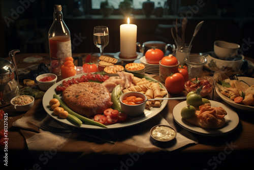 candle dinner meat and vegetables