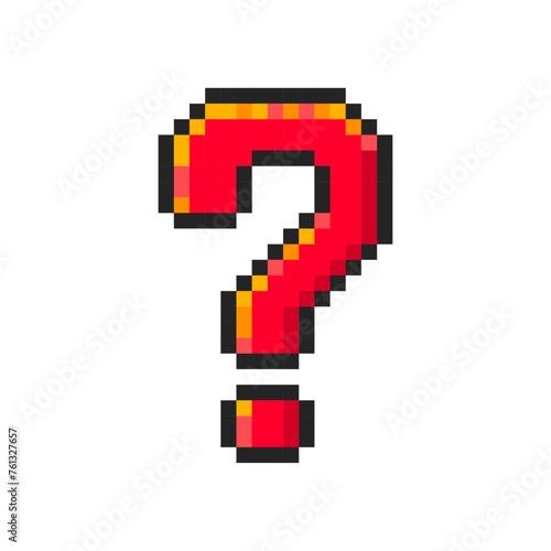 Pixel question mark isolated on white background. Design for stickers, web, mobile app. Vector pixel art illustration in 8-bit old style.
