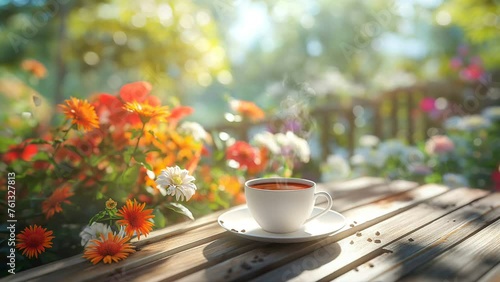 cup of coffee and flowers. seamless looping 4k animation video background 
